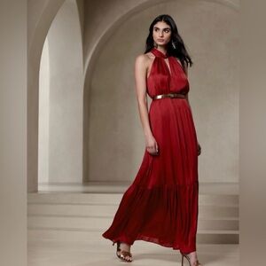 Banana Republic Turner Twisted Halter Neck Maxi Dress Red M Tall